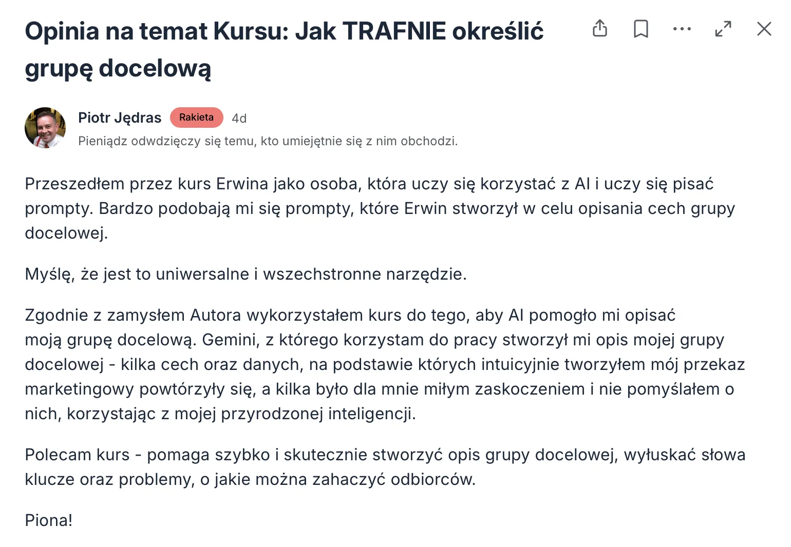 Opinia kursanta