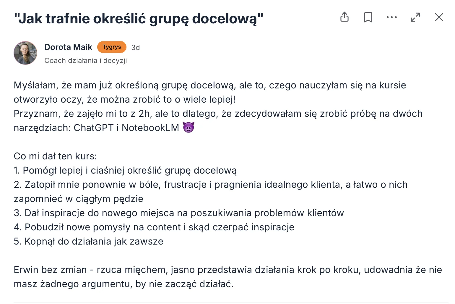 Opinia kursanta