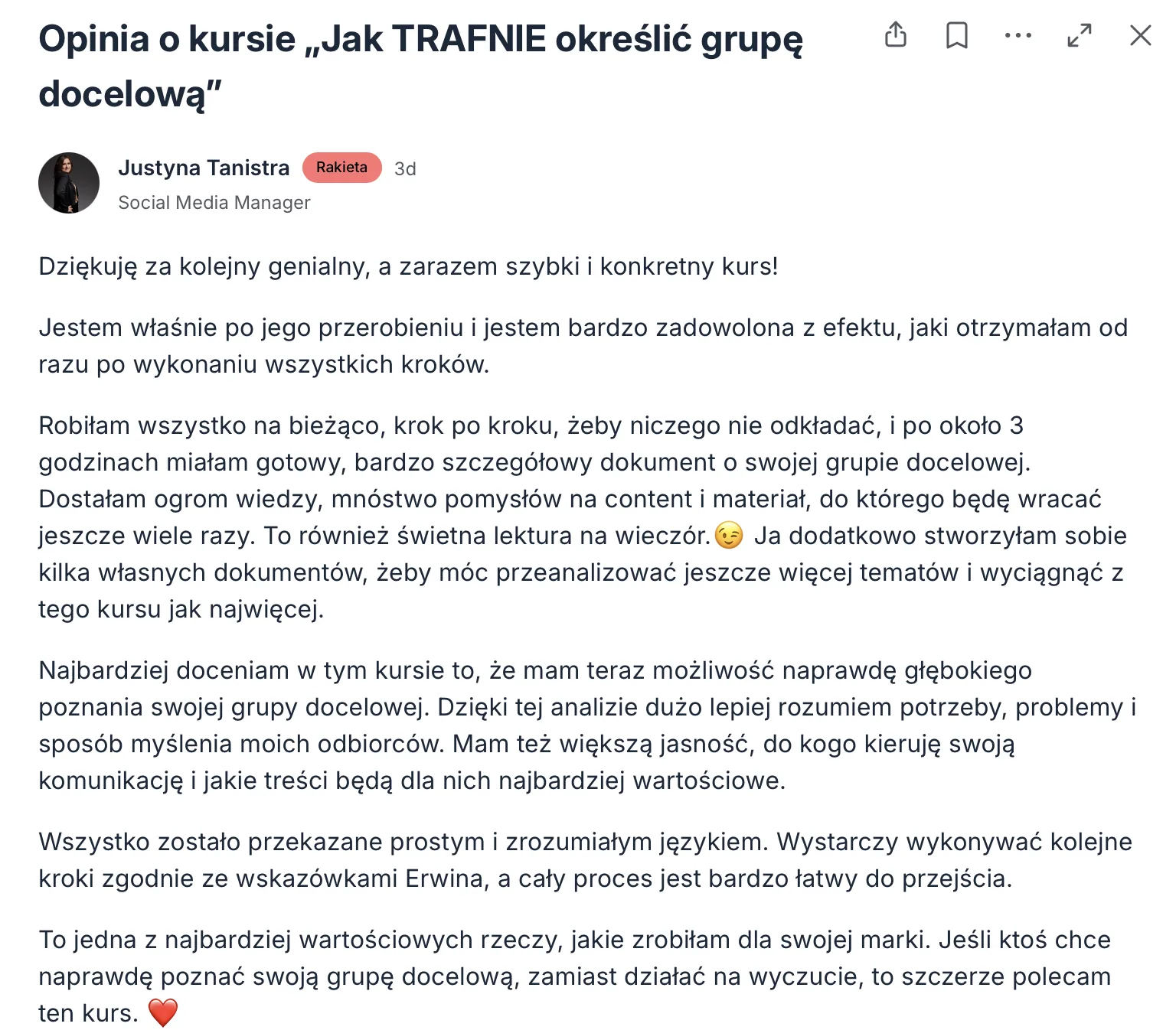 Opinia kursanta